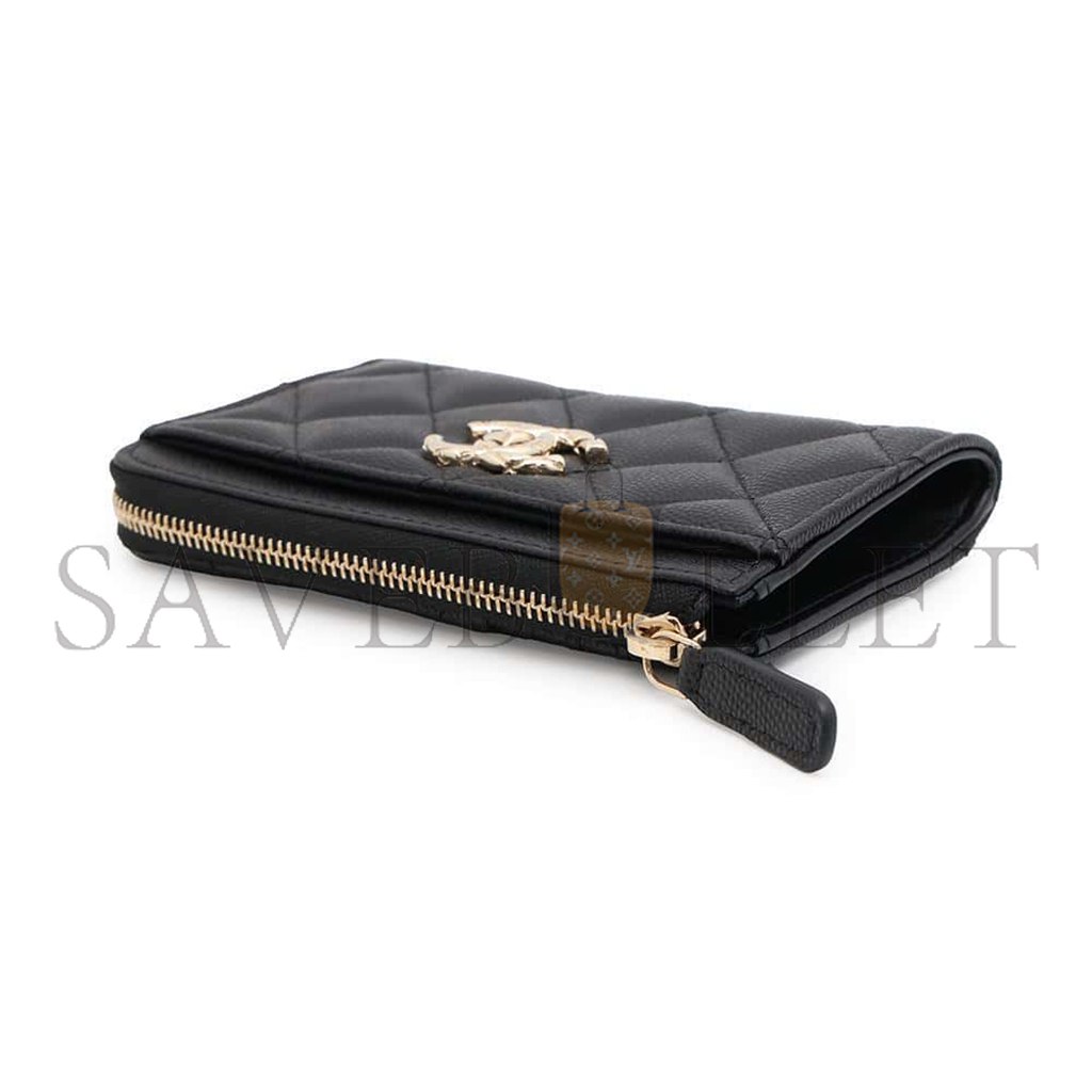 Ch*el master matelasse large logo l-shaped zipper card case black ap3982 (13*8*3cm)